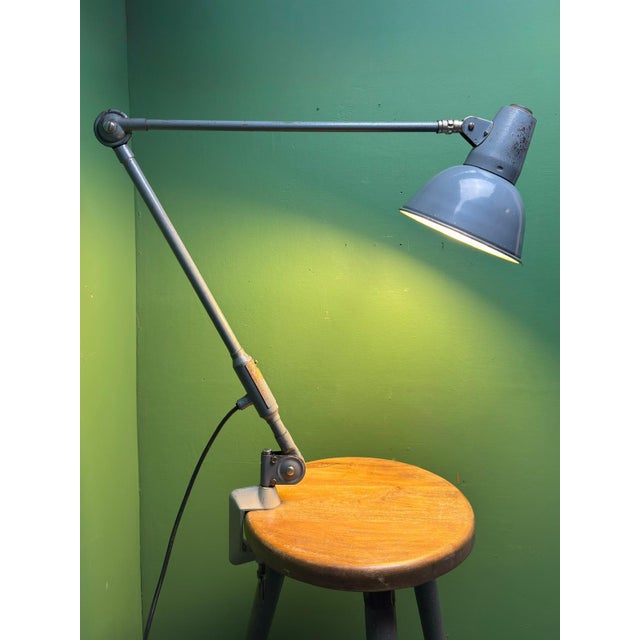 Large 1970s industrial clamp on task lamp designed by erich lang for german lighting company sis leuchten, classic 70s...