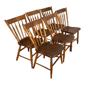 Antique Rustic Arrowback Windsor Dining Chairs Single Plank - A Set of Six