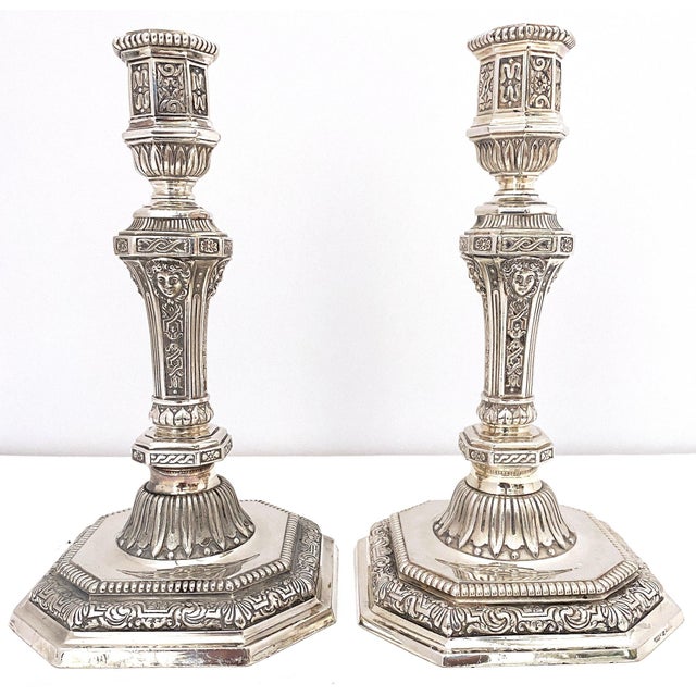 Neoclassical Pair Silverplated Christofle 'Dupérier' Collection 2 Light Candelabra For Sale - Image 3 of 12