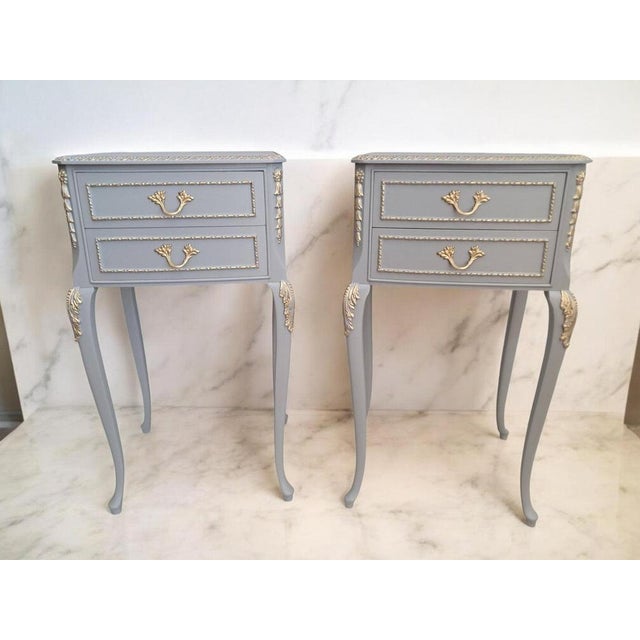 Exquisite Pair of Olympus Louis XV Style Olympus Bedside Chests – Grey & Gold | French Country Vintage Elegance Fully...