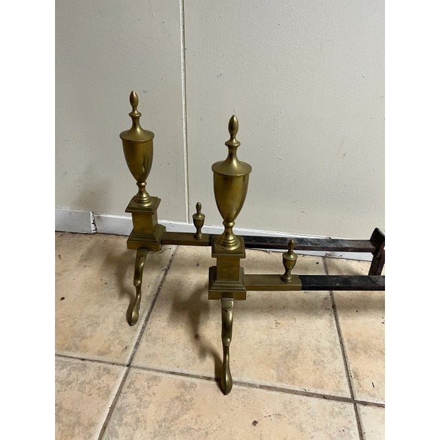 Vintage Pair of Victorian Queen Anne Style Polished Brass Andirons For Sale - Image 9 of 12