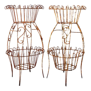 Vintage Distressed Wire Plant Stands - A Pair