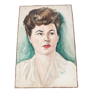 Vintage Original Watercolor Brunette Female Painting Signed Beier Glamour Pinup