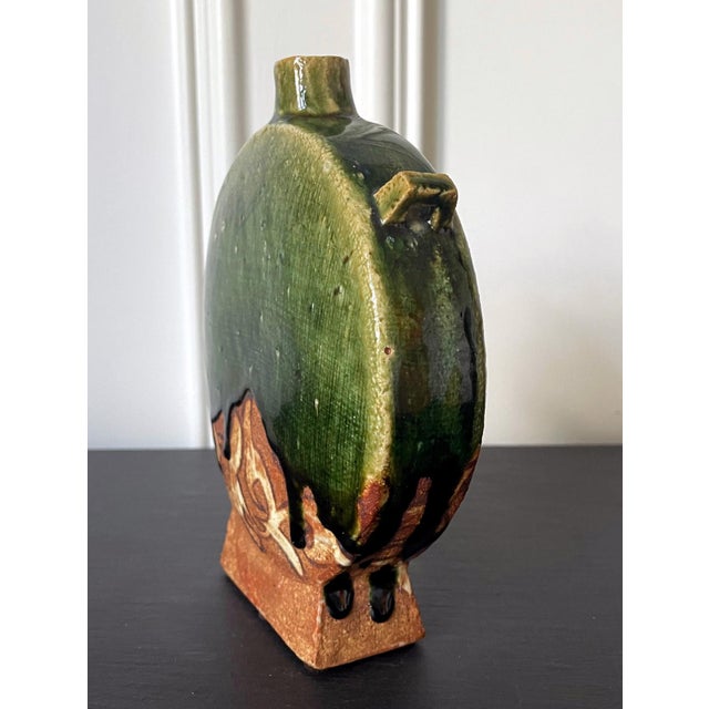 2000 - 2009 Modern Japanese Studio Pottery Oribe Moon Flask Vase by Ken Matsuzaki For Sale - Image 5 of 18
