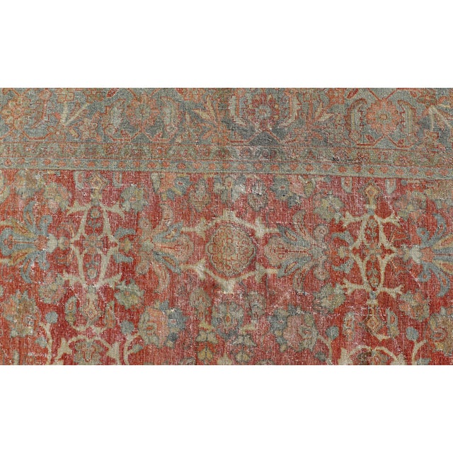 Antique Persian Sultanabad Rug With Floral Soft Red Field and Pale Blue Border For Sale - Image 10 of 15