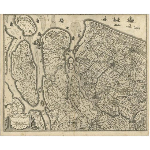 Antique Map of Delfland and Schieland by Hondius, 1630 For Sale