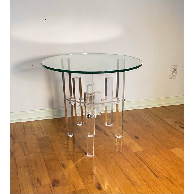 1970s Lucite & Glass Skyscraper Round Side Accent Table For Sale - Image 11 of 12