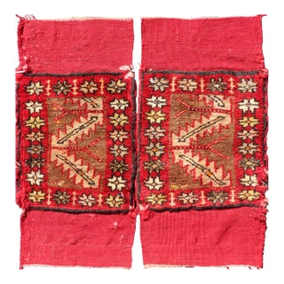 Pair of Antique Turkish Sampler Rugs With Coral, Yellow and Brown Colors For Sale