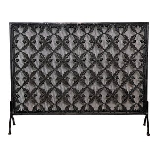 Arts and Crafts Cast Brass and Iron Fire Screen in Black, Single Panel, Early 20th C. For Sale