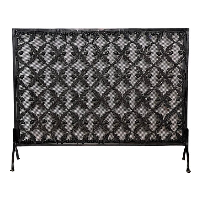 Arts and Crafts Cast Brass and Iron Fire Screen in Black, Single Panel, Early 20th C. For Sale