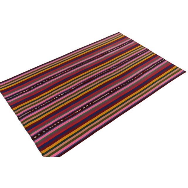 Traditional 1950s Vintage Chaput Kilim Rug in Pink, Multicolor Stripe Patterns For Sale - Image 3 of 7
