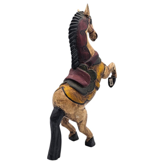 Wood Festive Mexican Hand-Carved Painted Wooden Horse, Folk Art, 15.5" For Sale - Image 7 of 16