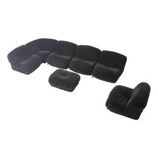 Modular Patate Sofa in Black Corduroy Velvet by Airborne, 1970s, Set of 7 For Sale
