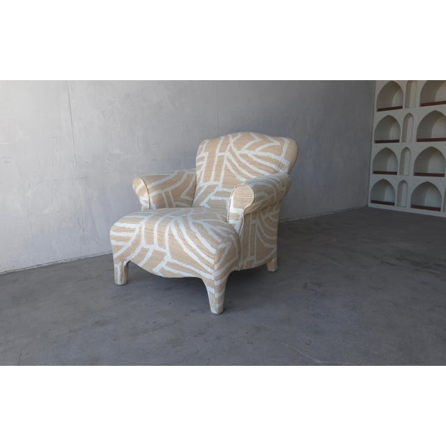 Great example of a Post Modern Oversized Lounge Chair. Love the neutral abstract fabric. Super stylish and comfy a perfect...