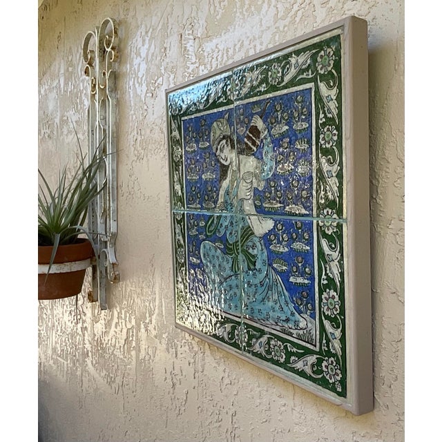 Exquisite Hand-Painted Persian Ceramic Tile Art -Framed Wall Hanging For Sale In Miami - Image 6 of 17
