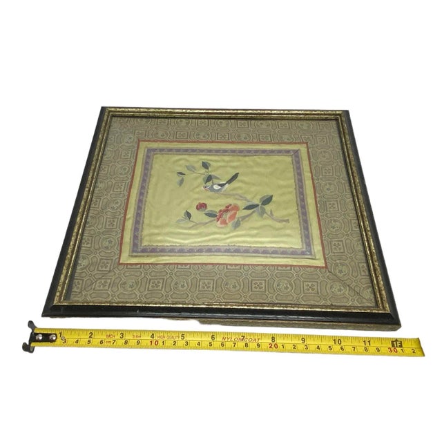 Vintage Japanese Framed Silk Embroidered Panel With a Singing Bird on a Cherry Blossom Tree Limb Design For Sale - Image 10 of 12