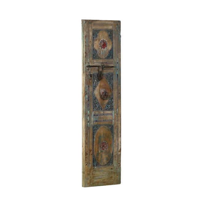 1900 - 1909 Antique Indian Carved and Painted Teakwood Door, C. 1900 For Sale - Image 5 of 9
