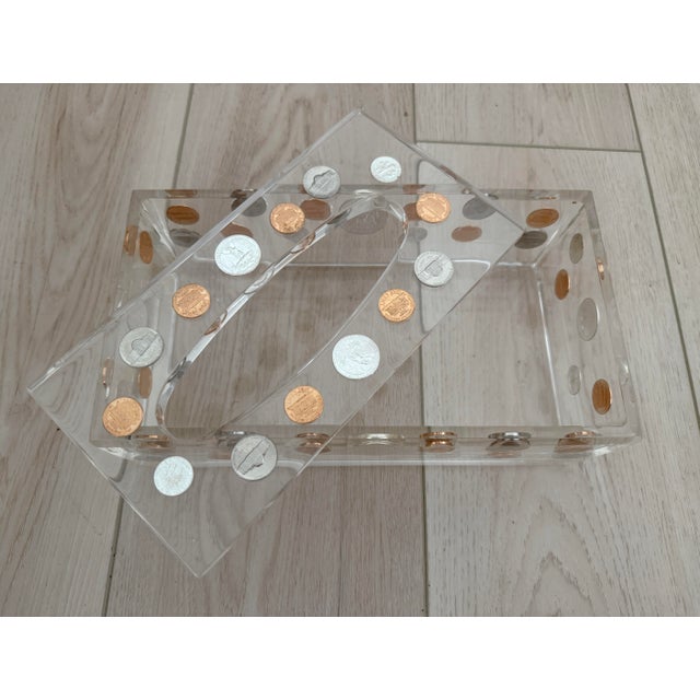 Modern Heavy Lucite Wastebasket and Tissue Holder With Money For Sale - Image 3 of 12