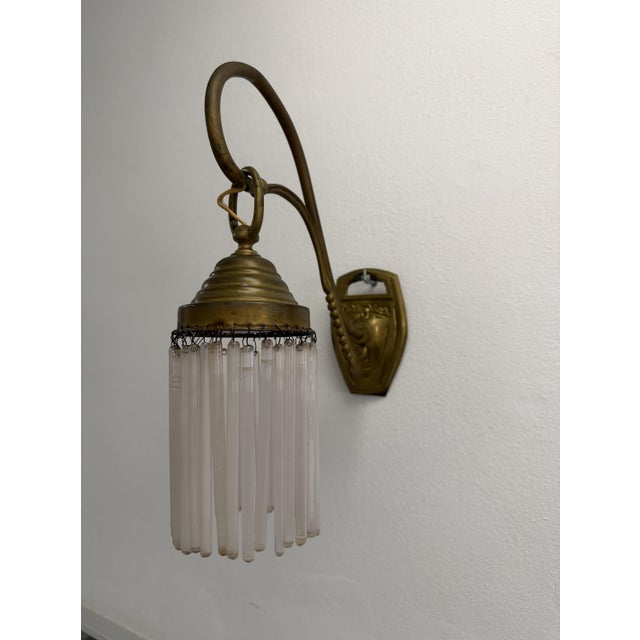 1910s Early Art Deco Brass and Glass Wall Sconces, 1919, Set of 2 For Sale - Image 5 of 9