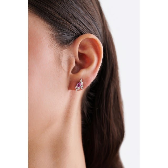 Not Yet Made - Made To Order 14k Gold Natural Pink Sapphire & Diamond Artistic Cluster Stud Earrings- A Pair For Sale - Image 5 of 14