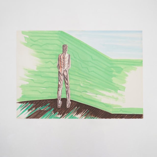 Mario Rossello, mixed media on paper, produced in the 1970s, reflecting the artist’s figurative research in which graphic...