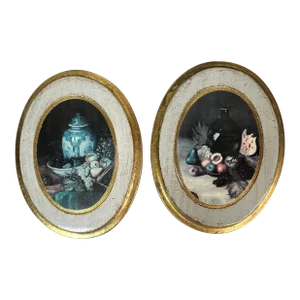 Mid Century Italian Florentine Still Life Plaques - a Pair