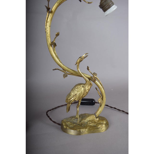 Art Deco Gilt Bronze Sculpted Crane Table Lamps with Branch and Leaf Stems, Europe, 1930s, Set of 2 For Sale - Image 13 of 17