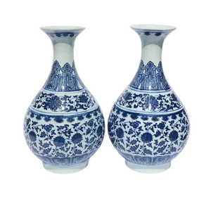 Chinese Export Blue and White Ceramic Porcelain Gourd Vases - a Pair