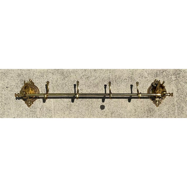 Vintage Polished Brass Horse Head Coat Rack For Sale - Image 11 of 12
