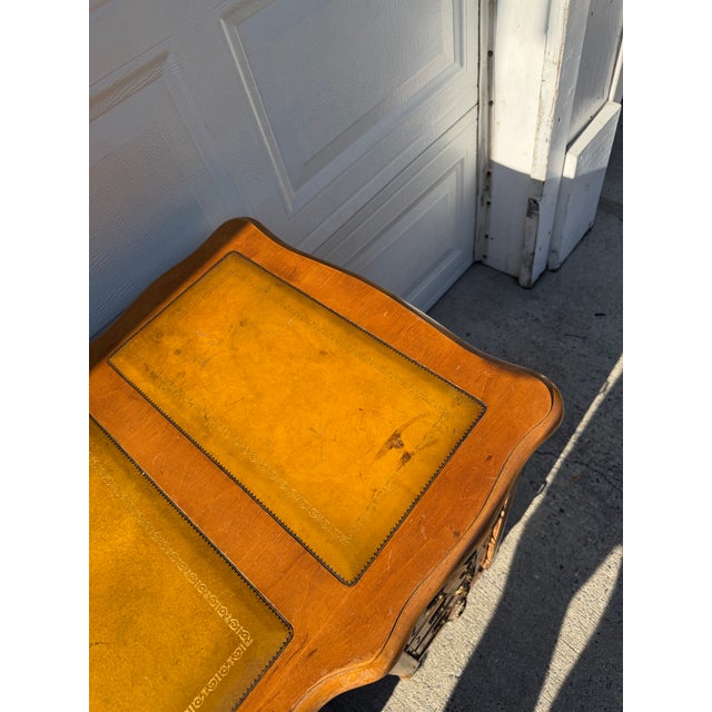 Vintage French Provincial Writing Desk With Leather Inset Top, Cabriole Legs & Brass Hardware For Sale - Image 9 of 12