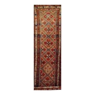 Antique Persian Malayer Runner Rug, Hand-Knotted Wool, Geometric Pattern, 4x12, Red & Ivory For Sale