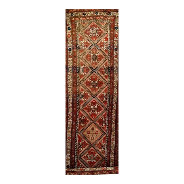 Antique Persian Malayer Runner Rug, Hand-Knotted Wool, Geometric Pattern, 4x12, Red & Ivory For Sale