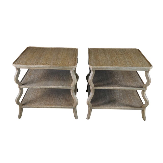 Modern 2 Woodbridge Furniture Vintage Tiered Oak Side Accent Tables Modern Pair For Sale - Image 3 of 11