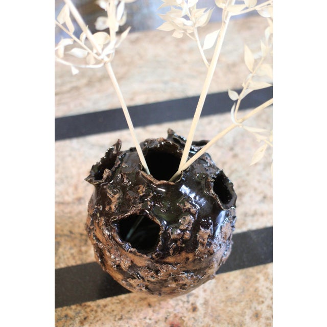 Brown Handmade Organic Pottery Tulip Vase in Browns For Sale - Image 8 of 9