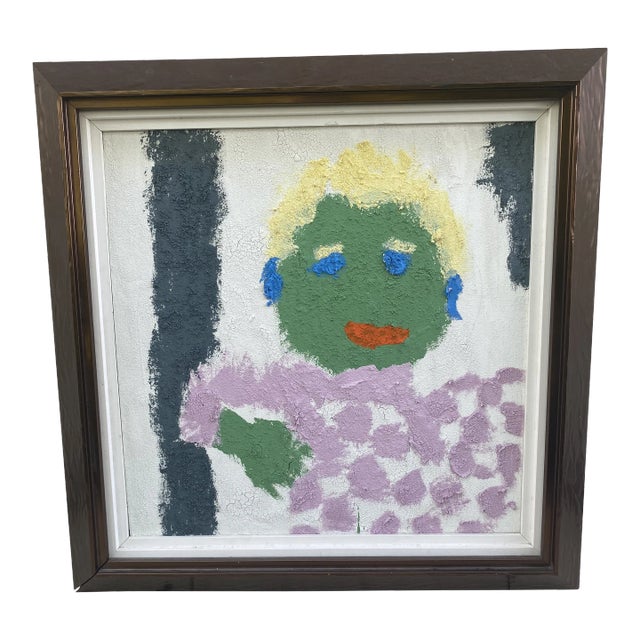 Contemporary Folk Art Fauvist Figurative Abstract Painting, Framed For Sale