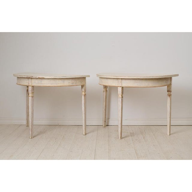Rustic Antique Swedish Neoclassical Demi-Lune Tables, Set of 2 For Sale - Image 3 of 12