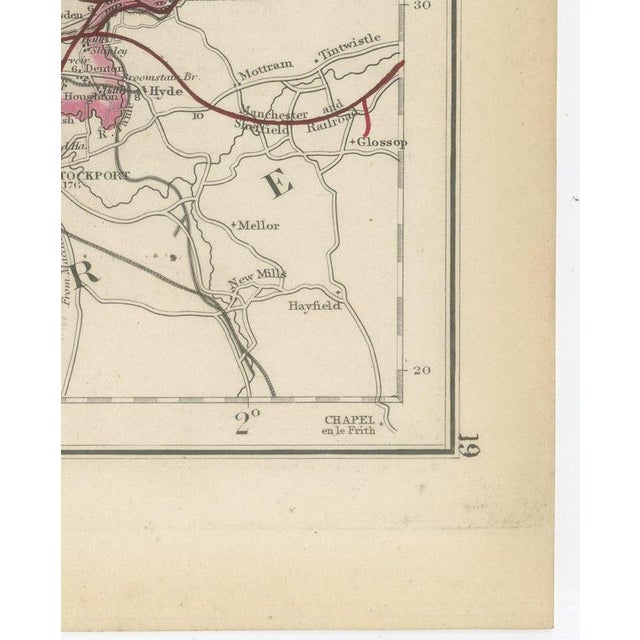 Antique Hobson Map of Lancashire with Liverpool and Manchester, 1870 For Sale - Image 9 of 12