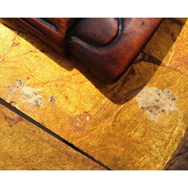 1960s Jaru California 36" Wall Art Wood Carved Figures Gold Plaques For Sale - Image 14 of 17