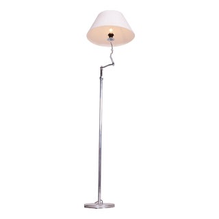 Czech Bauhaus Floor Lamp in Chrome-Plated Steel with Textile Lampshade, 1920s For Sale