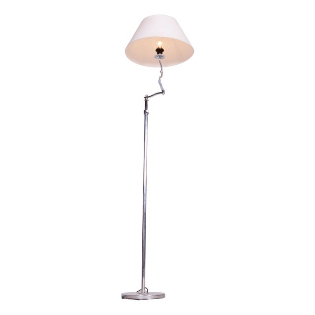 Czech Bauhaus Floor Lamp in Chrome-Plated Steel with Textile Lampshade, 1920s For Sale