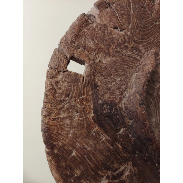 Antique 18th century chinese oxan cart or wagon wheel measures 34 3/4'' in diameter and with the modern stand measures...