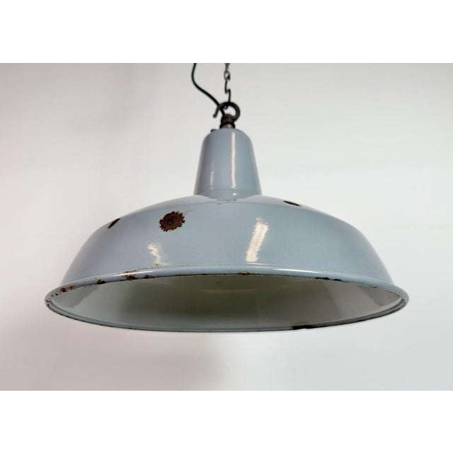 Green Industrial British Grey Enamel Factory Pendant Lamp from Benjamin Electric Manufacturing Company, 1960s For Sale - Image 8 of 17