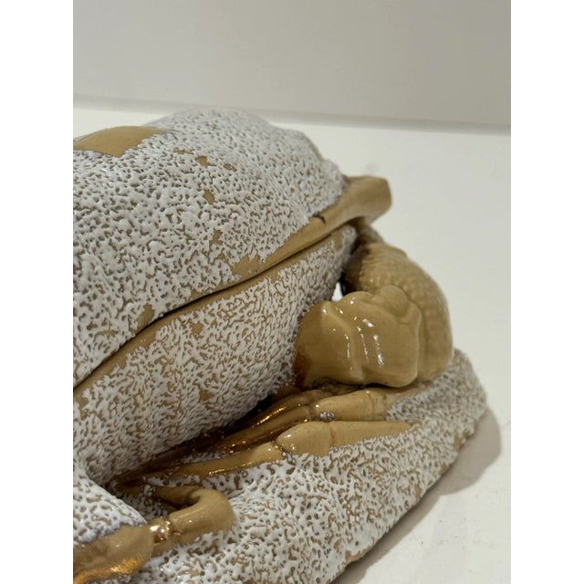 Italian Vintage Italian Majolica Crab Lidded Ceramic Box Textured Glaze Marked For Sale - Image 3 of 7
