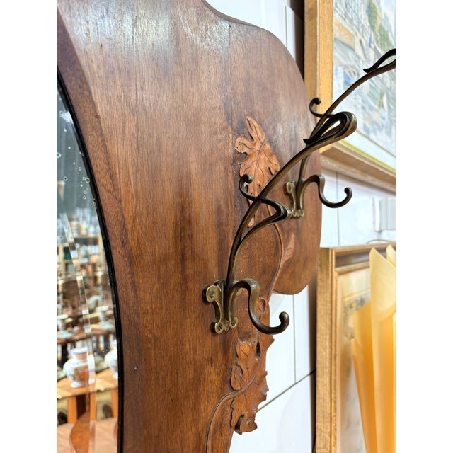 Wood Art Nouveau Monumental Coat Rack with Mirror, France, 1900s For Sale - Image 7 of 18