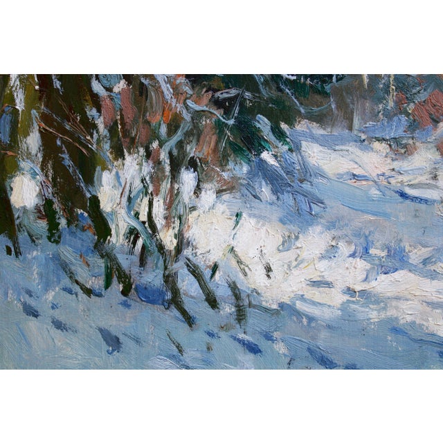 Edgars Vinters, Sunny Winter Landscape, 1985, Oil on Cardboard For Sale - Image 6 of 8