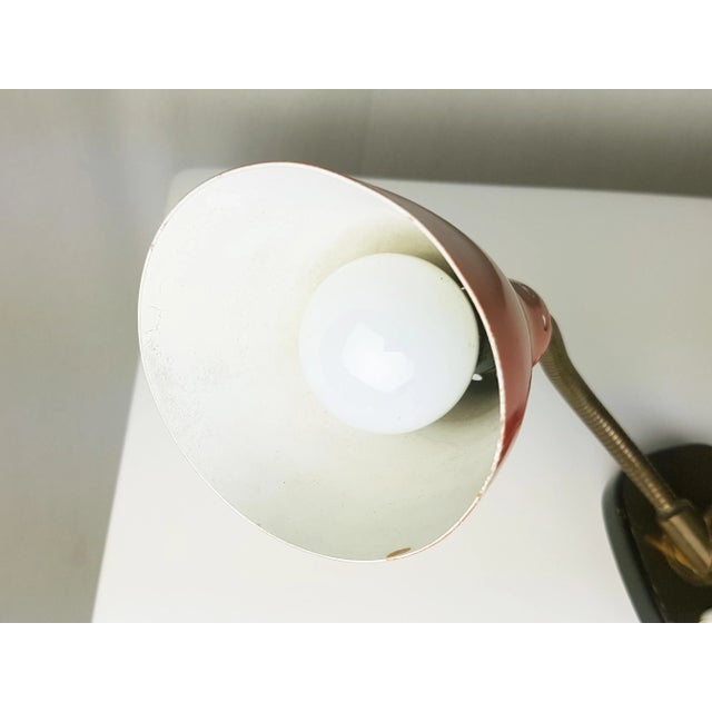 1960s Red & Green Brass and Black Wood Adjustable Wall Lamp, 1960s For Sale - Image 5 of 12