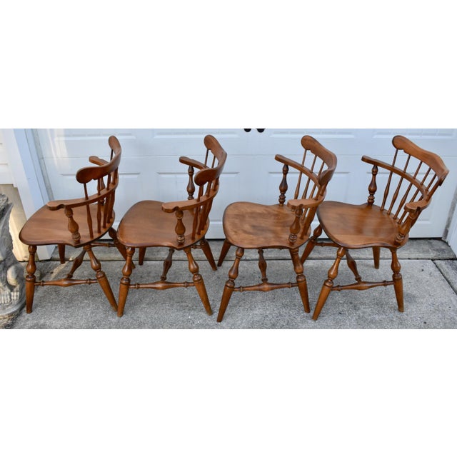 Vtg. Set of Four Ethan Allen Heirloom Nutmeg Maple Windsor Dining Chairs For Sale - Image 12 of 17
