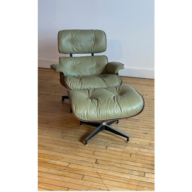 Herman Miller Eames Lounge Chair and Ottoman, Sage Green Leather, 1963 For Sale - Image 9 of 13