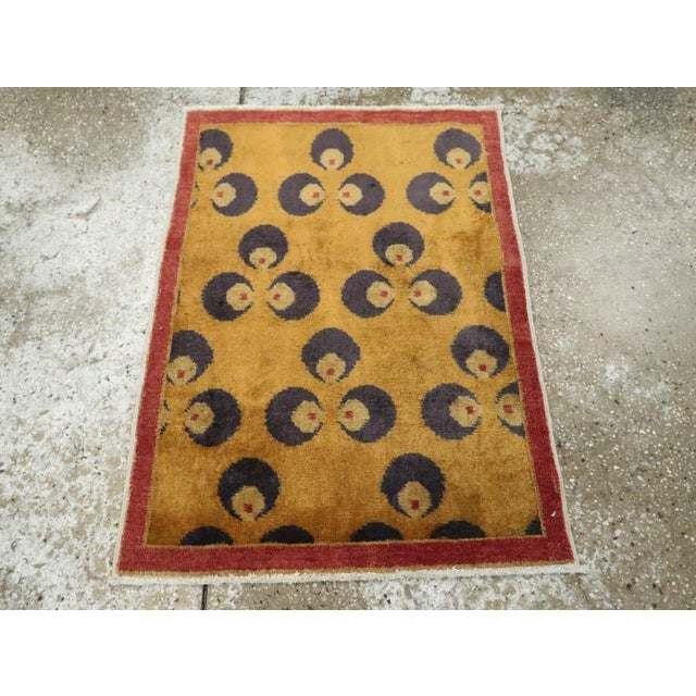 This Mid-20th century Turkish Art Deco throw rug, measuring 1' 11" x 2' 7", exemplifies the bold yet minimalist spirit of...