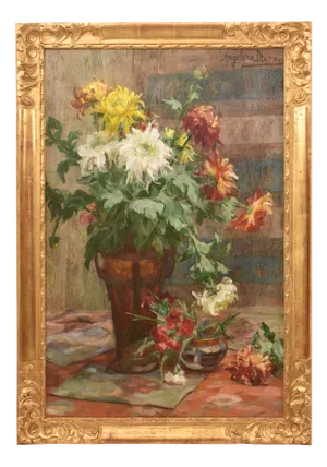 Angelina-Marie-Eugénie Drumaux, Flowers Vase, 1920s, Oil on Canvas, Framed